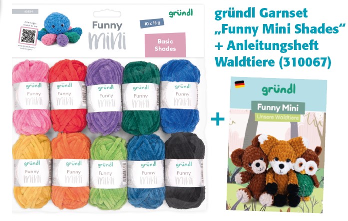 gründl Garnset–Funny Mini Shades + Anleitungsheft Waldtiere